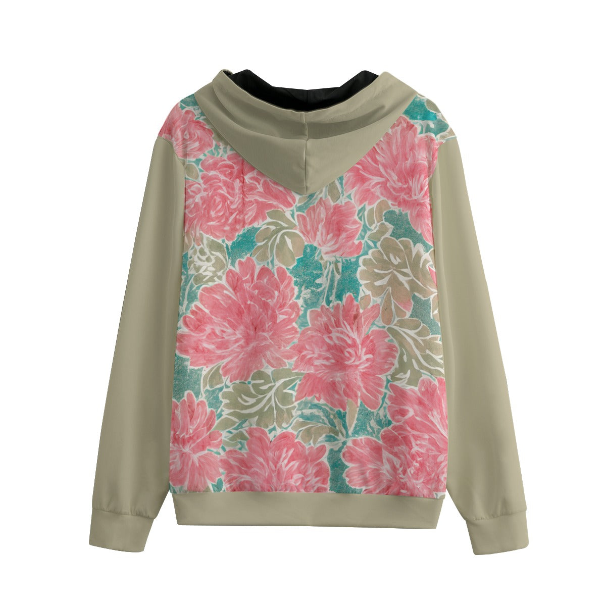 Watercolor Floral Print Cotton Zip-Up Hoodie