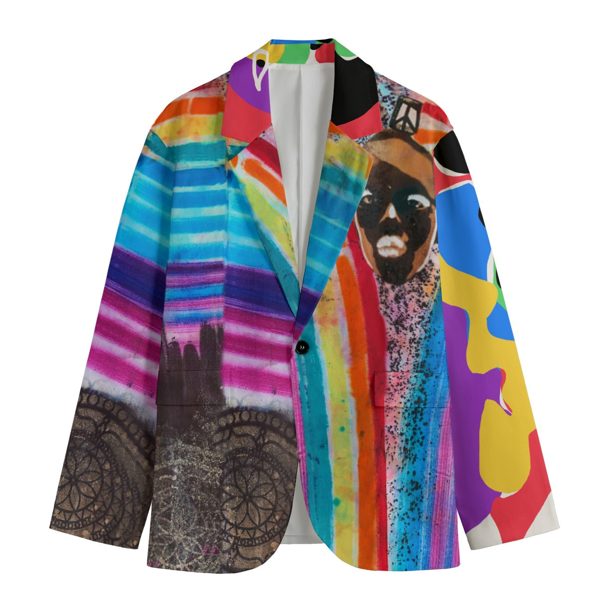HUEMAN Hand-Painted Print Men's Casual Cotton Blazer
