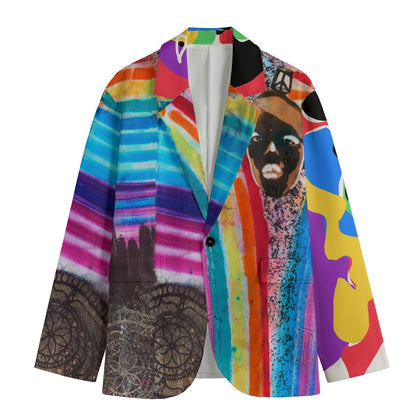 HUEMAN Hand-Painted Print Men's Casual Cotton Blazer