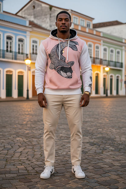 Koi Watercolor Sketch Rose Creme Unisex Cotton Pullover Hoodie