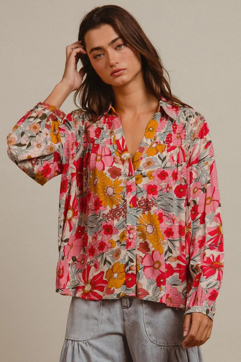 BiBi Woven Floral Printed Shirt Top