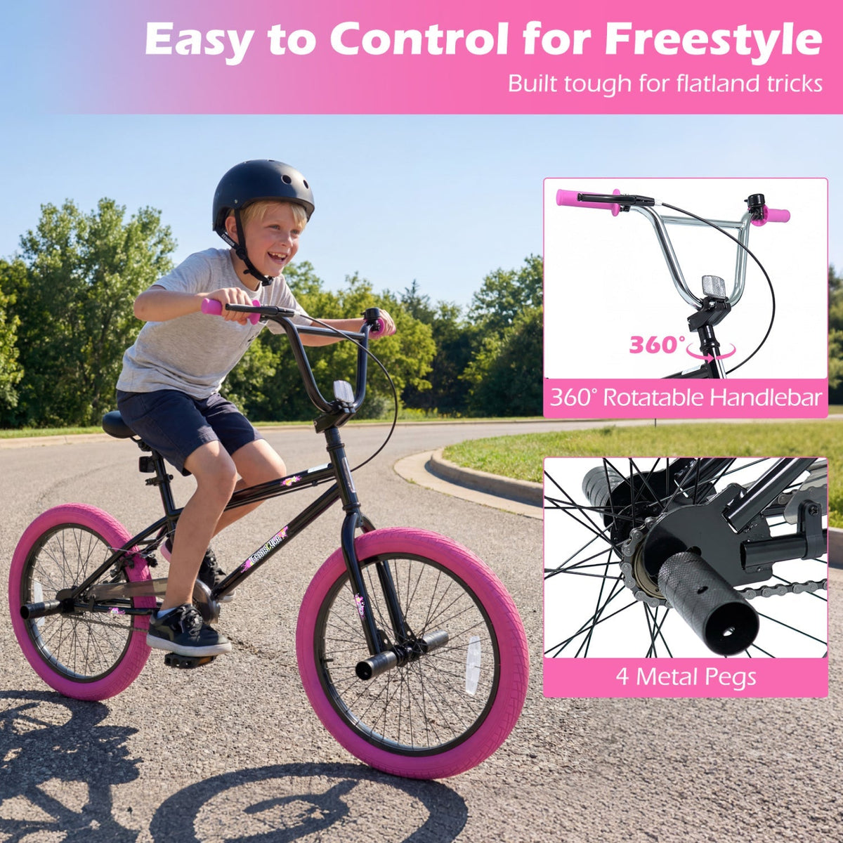 20" Trick Bicycle with 360 Degree Steering and Adjustable Seat for Kids and Teens