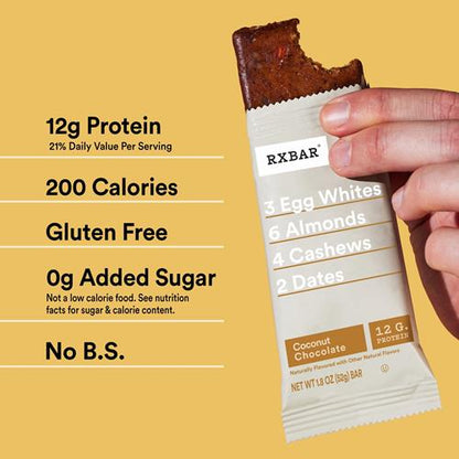 Rxbar Protein Bars, Protein Snack, Snack Bars, Coconut Chocolate, 22Oz Box (12 Bars)