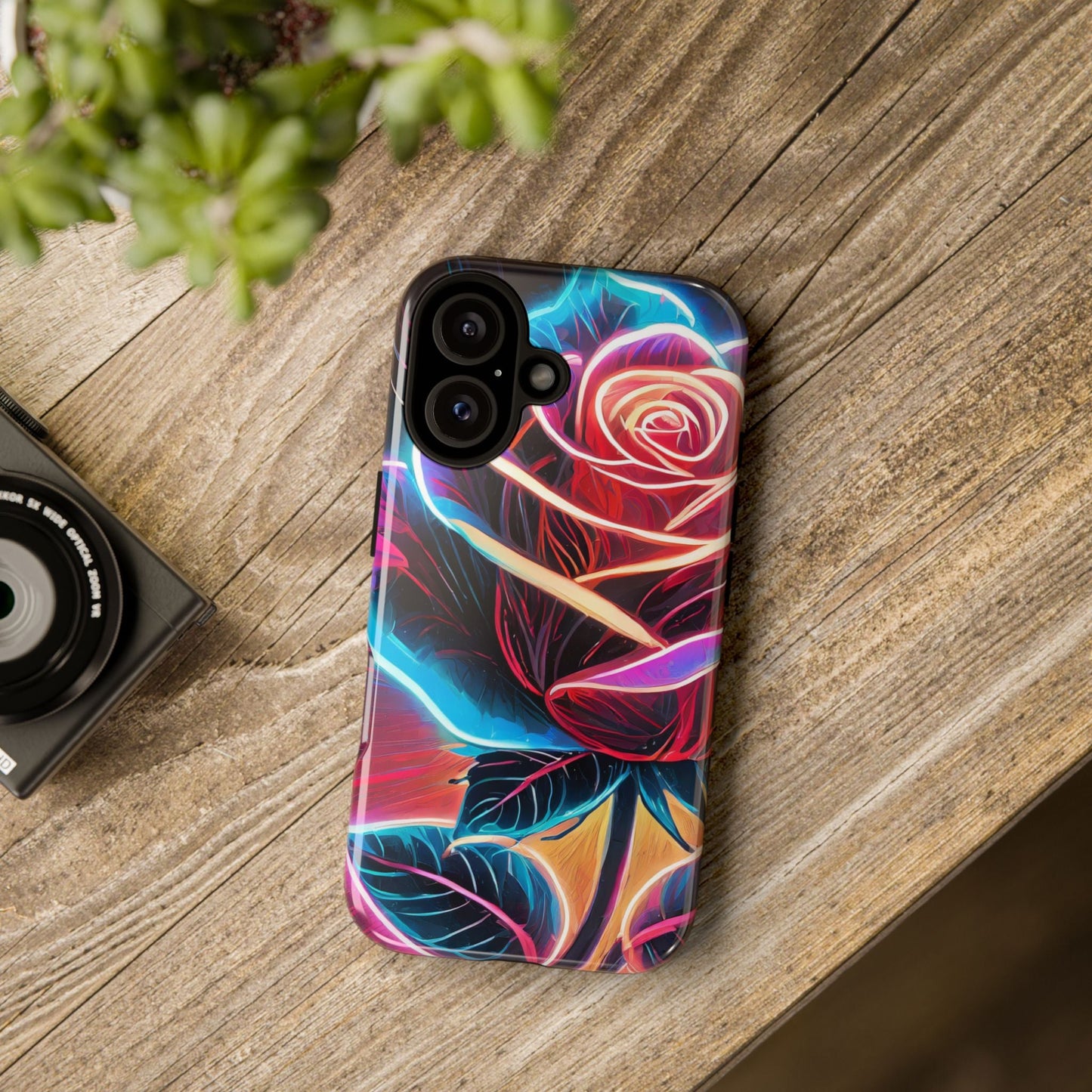 Artistic Neon Rose Tough Phone Case
