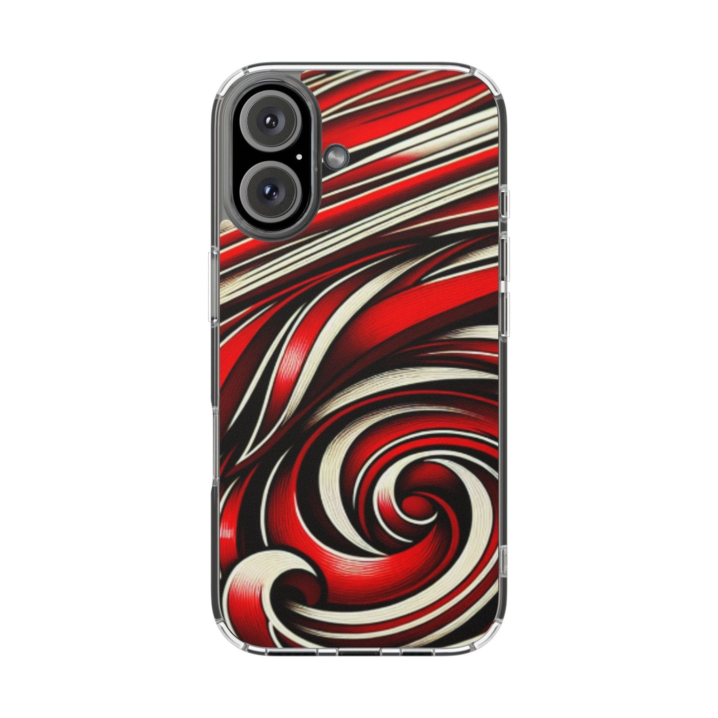 Red & White Swirl Abstract Clear Phone Case
