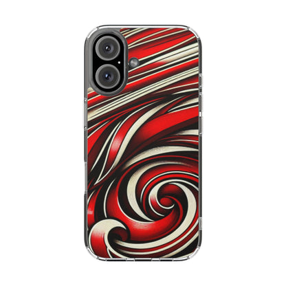 Red & White Swirl Abstract Clear Phone Case