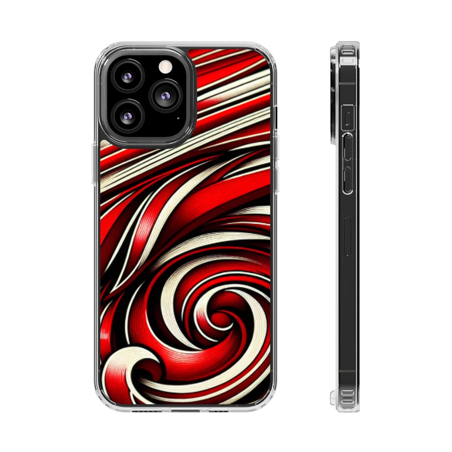 Red & White Swirl Abstract Clear Phone Case