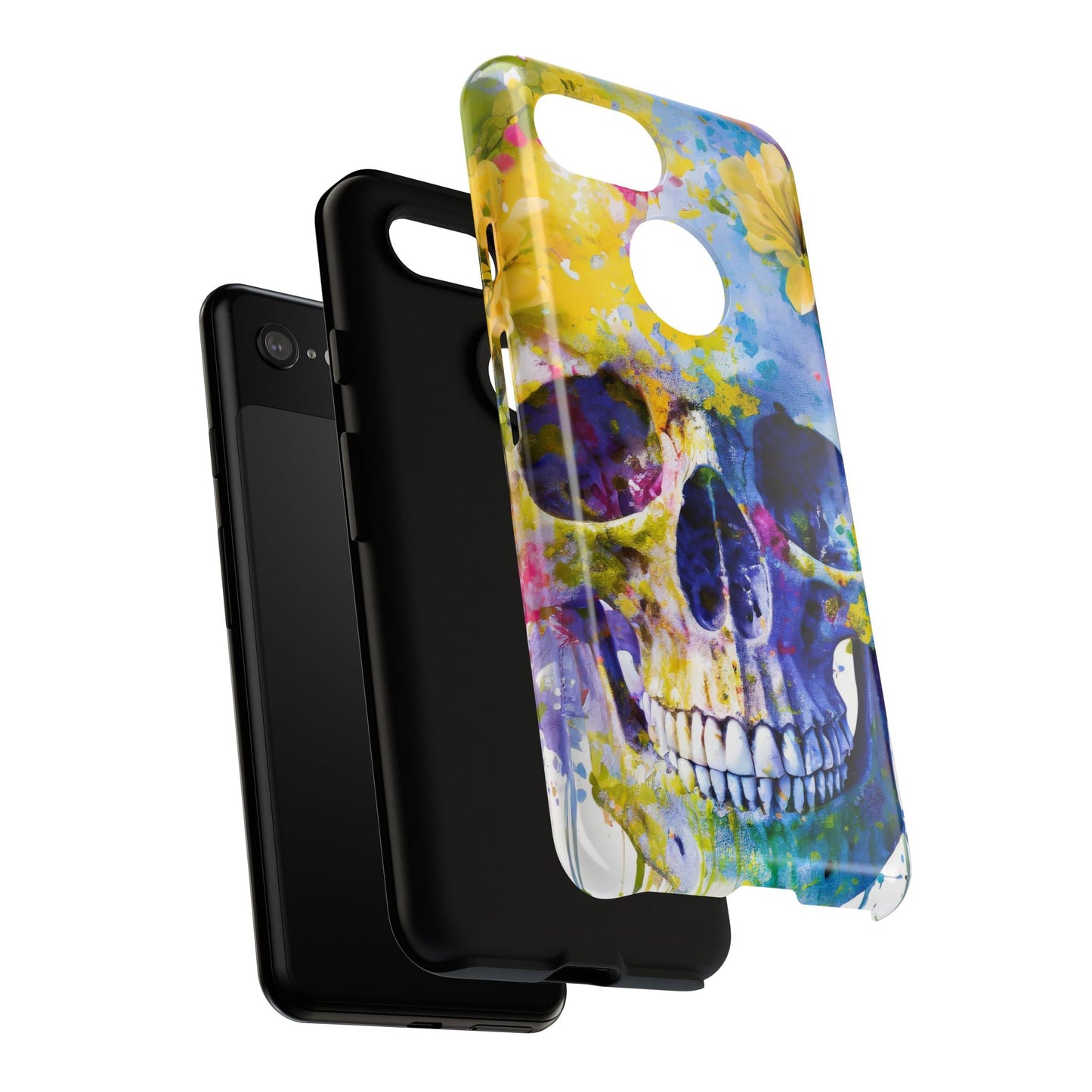Vibrant Blue Floral Skull Tough Phone Case