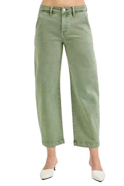 Full Size Tummy Control High Rise Crop Barrel Jeans Plus Size