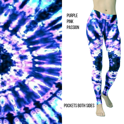 Purple Blue Passion Full Length Leggings with Pockets