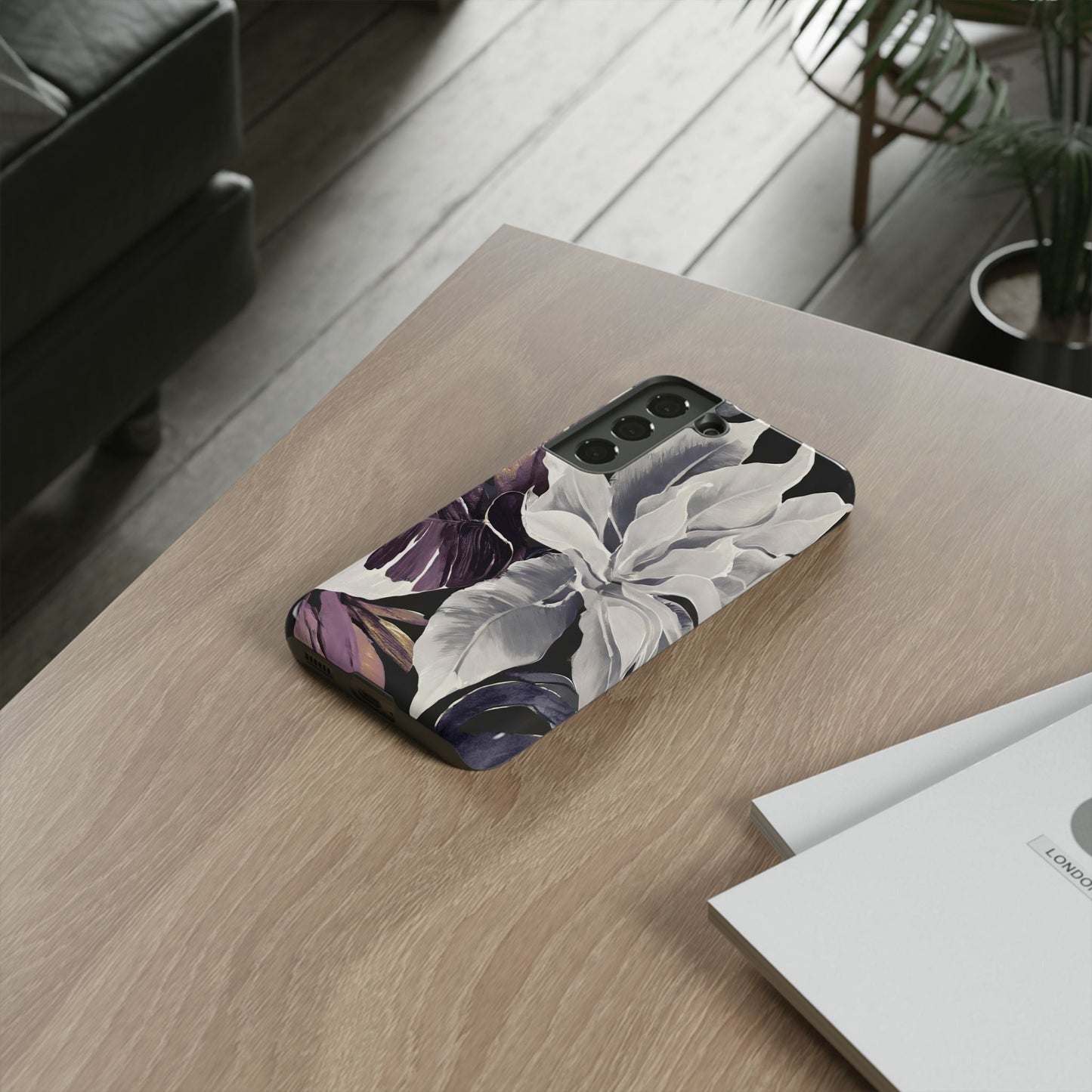 White & Plum Floral Tough Phone Case