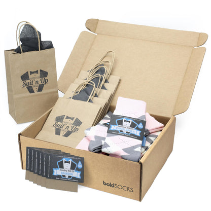 Customizable Groomsmen Gift Set Blush Light Pink Gray Argyle Men’s Dress Socks