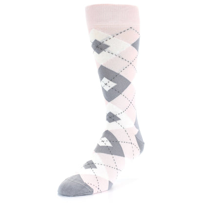 Petal Light Pink Gray Argyle Wedding Men's Dress Socks