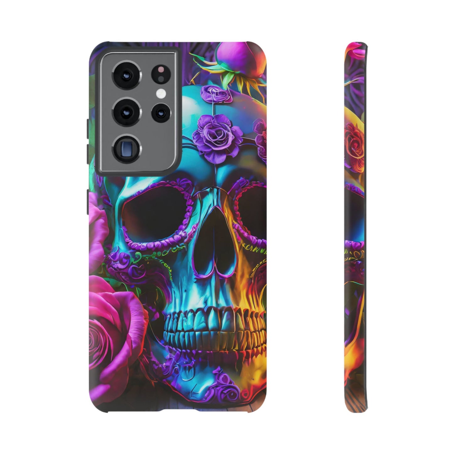 Neon Skull and Roses Vibrant Tough Phone Case