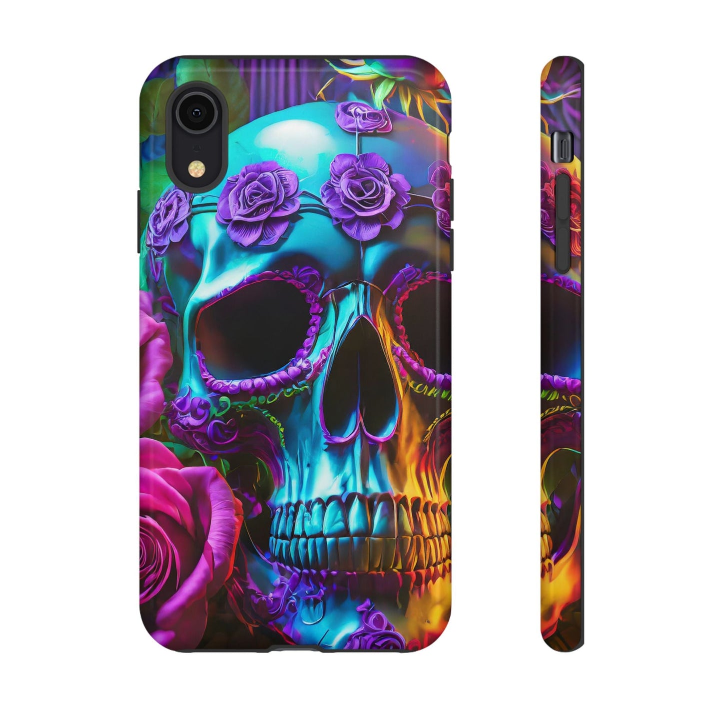 Neon Skull and Roses Vibrant Tough Phone Case