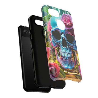 Neon Rose Skull Tough Phone Case