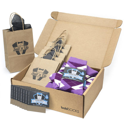 Customizable Groomsmen Gift Set Wisteria Plum Argyle Men’s Dress Socks