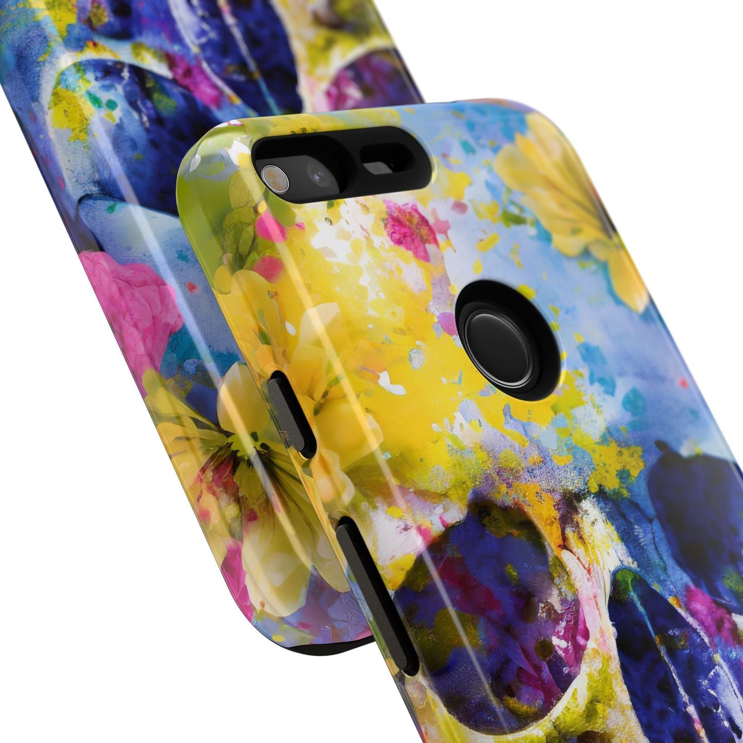 Vibrant Blue Floral Skull Tough Phone Case