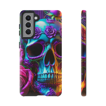 Neon Skull and Roses Vibrant Tough Phone Case