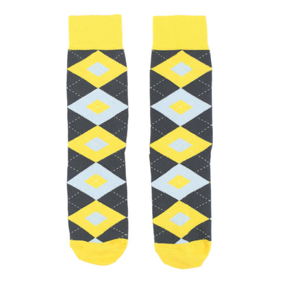 Golden Yellow Gray Light Blue Argyle Men’s Dress Socks