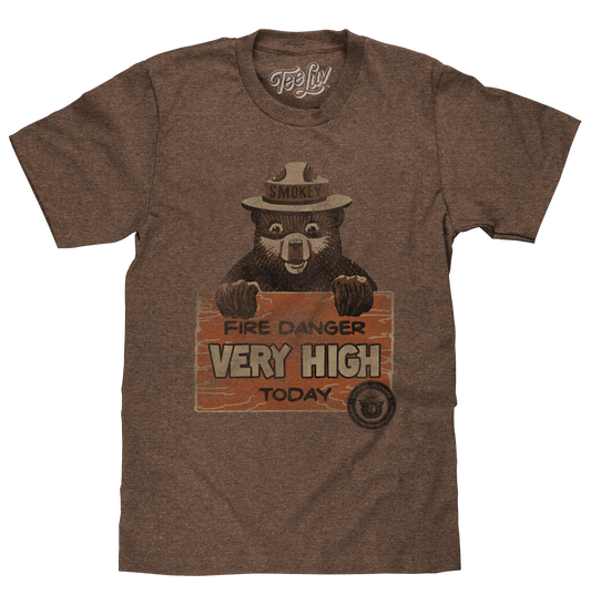 Smokey Fire Danger Very High T-Shirt - Brown