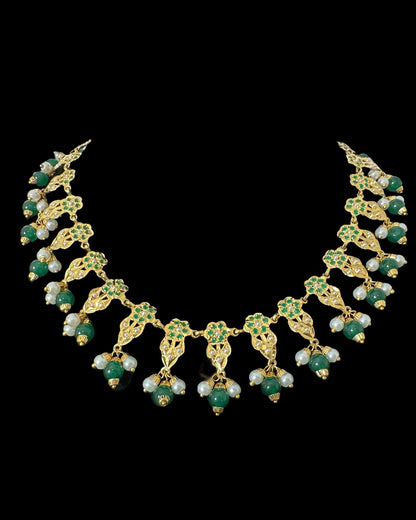 DNS194  Alea punjabi Jadau necklace  set - Emerald / Green   (READY TO SHIP)