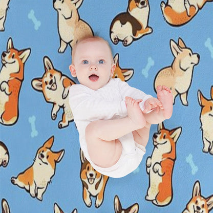 Jolly Corgis in Blue Throw Blanket
