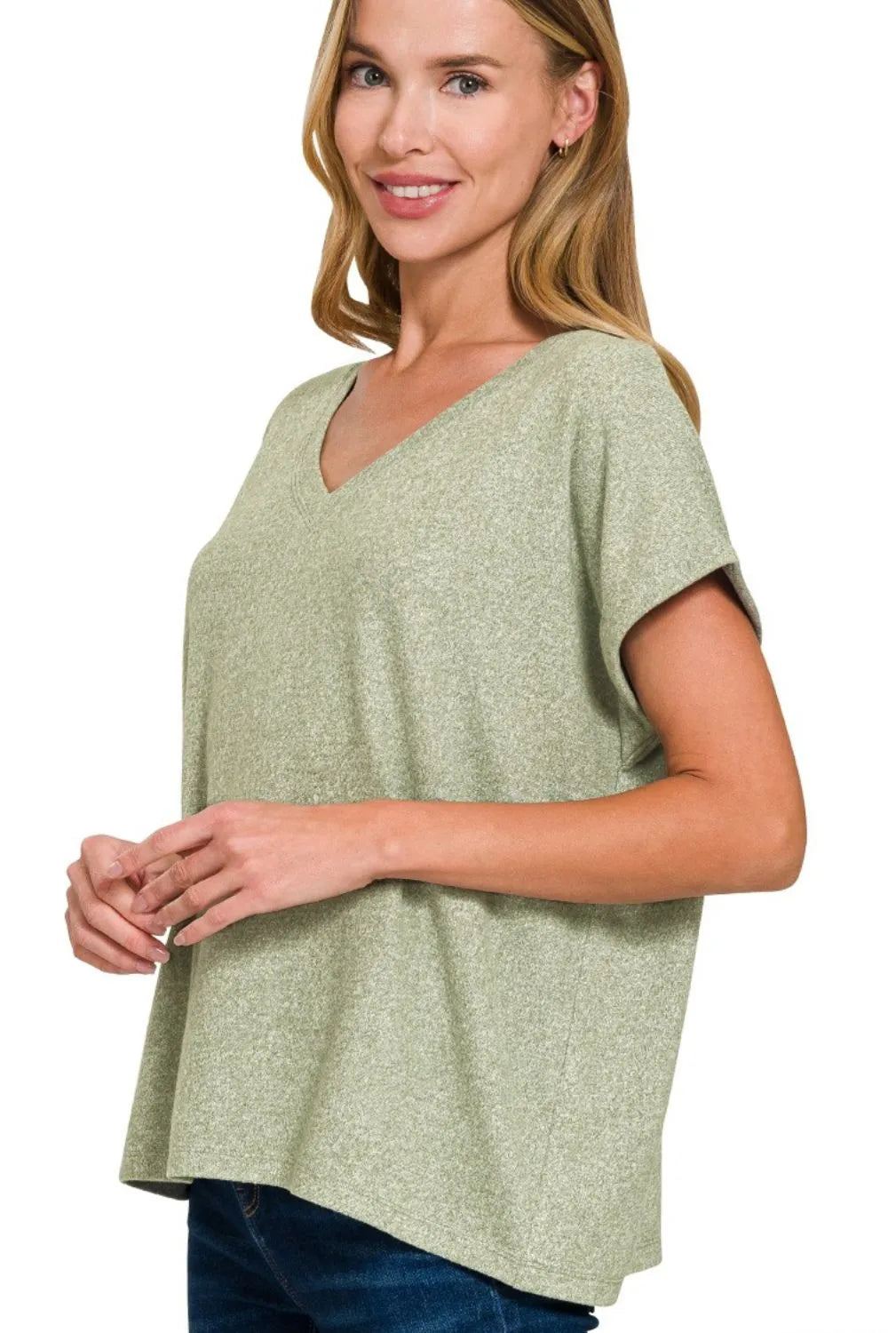 Zenana Soft Melange Hacci V-neck Tee