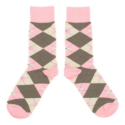 Pink Brown Tan Argyle Wedding Groomsmen Men’s Dress Socks