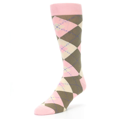 Pink Brown Tan Argyle Wedding Groomsmen Men’s Dress Socks
