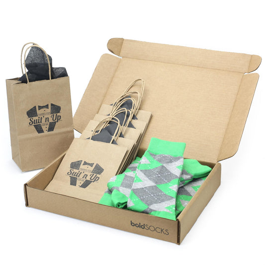 Customizable Groomsmen Gift Set Kelly Green Gray Argyle Men’s Dress Socks