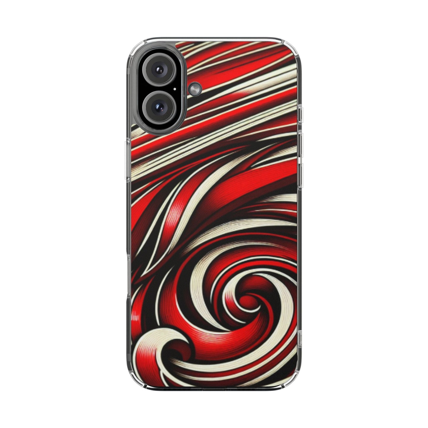 Red & White Swirl Abstract Clear Phone Case
