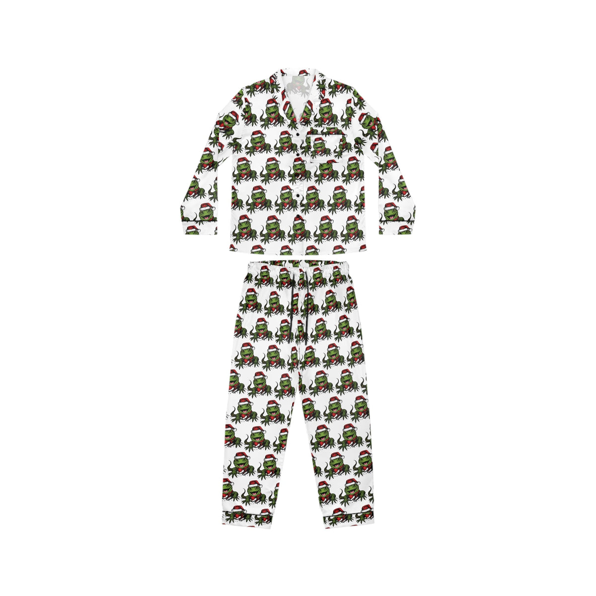 Festive Reptile Mischief Long-Sleeve Satin Pajama Set