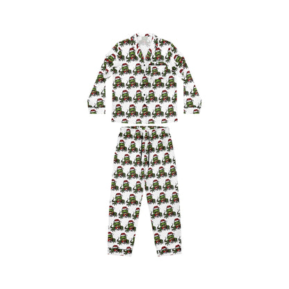 Festive Reptile Mischief Long-Sleeve Satin Pajama Set