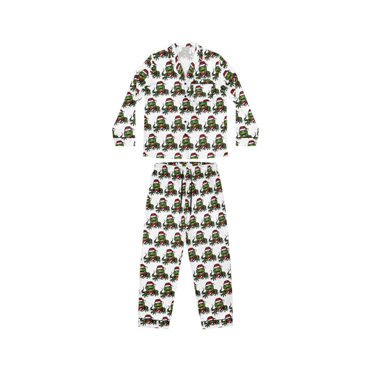 Festive Reptile Mischief Long-Sleeve Satin Pajama Set