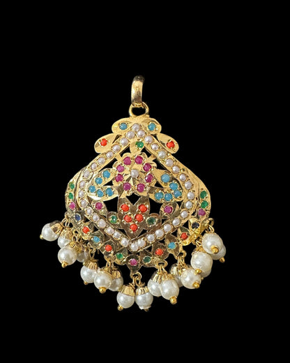 PS545 Ayeza jadau navratan pendant set ( SHIPS IN 3  WEEKS )