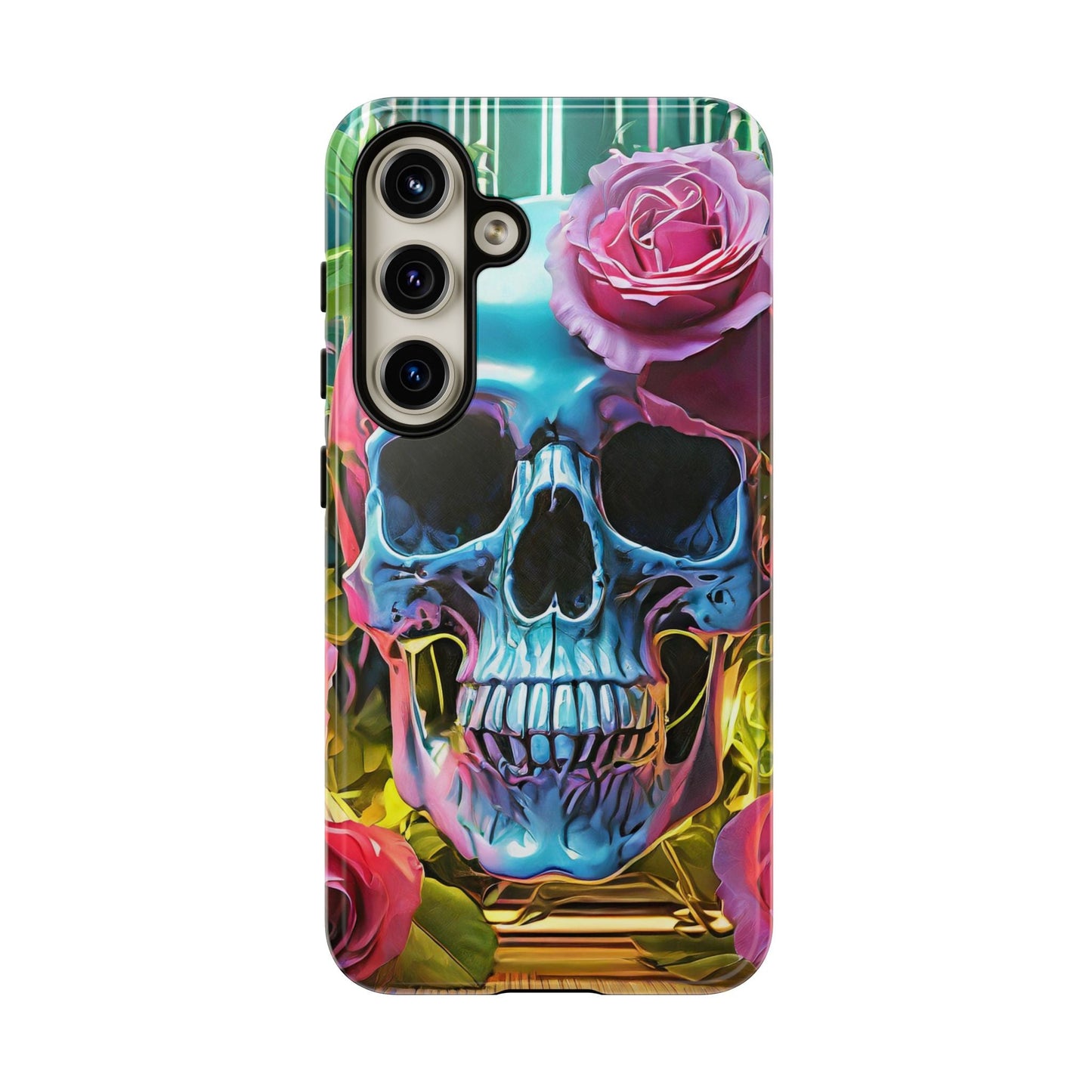 Neon Rose Skull Tough Phone Case
