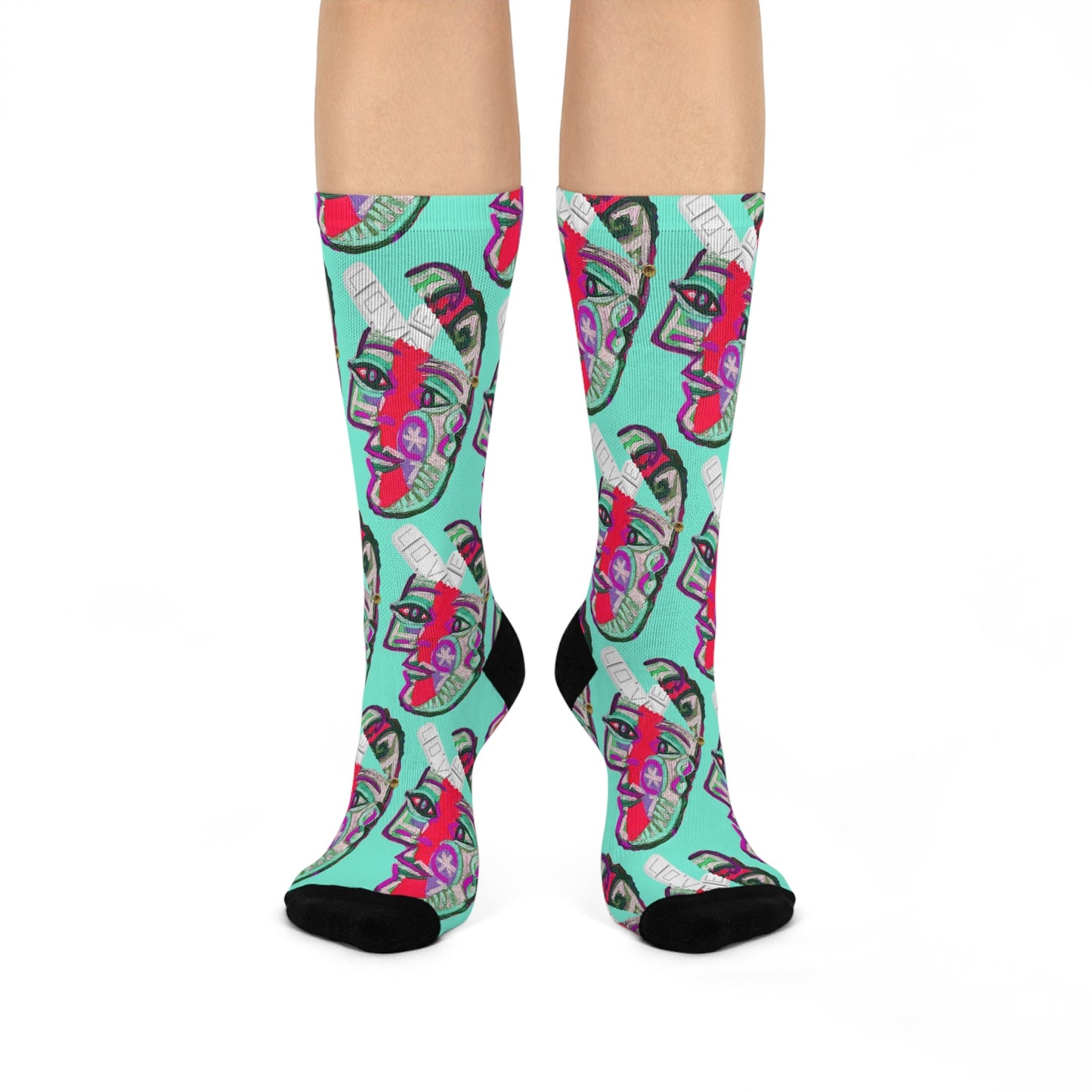 LOVE PILL Cushioned Crew Socks Teal Froth