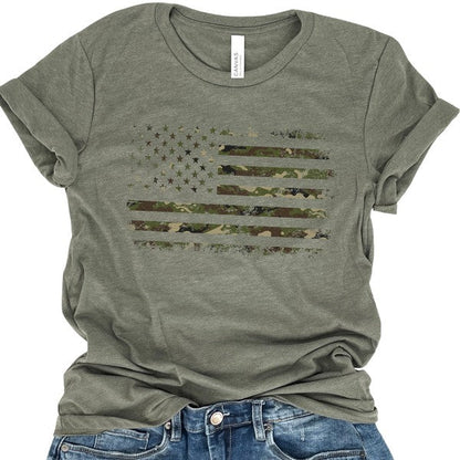 Camo Distressed American Flag T-shirt