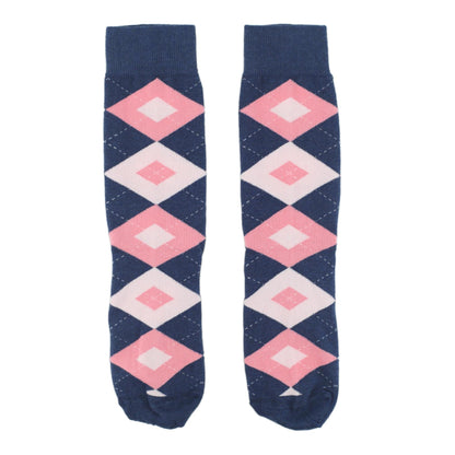 Flamingo Petal Pink Navy Argyle Wedding Groomsmen Men’s Dress Socks