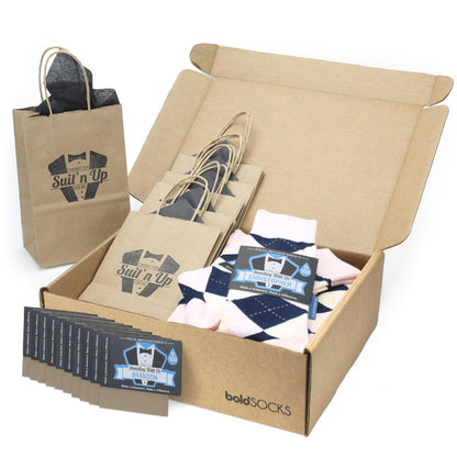 Customizable Groomsmen Gift Set Petal Pink Blush Navy Argyle Men’s Dress Socks