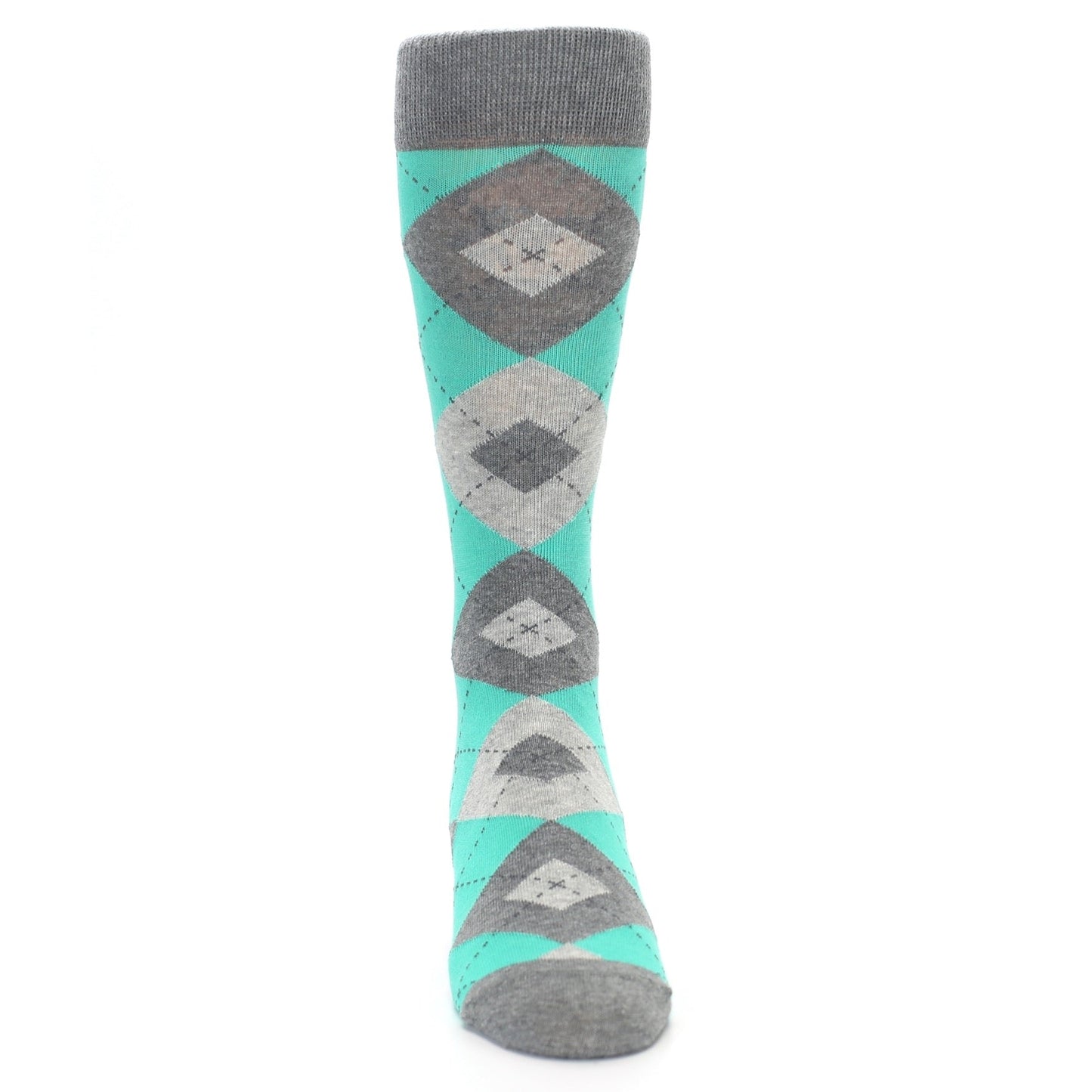 Turquoise Gray Argyle Wedding Groomsmen Men’s Dress Socks