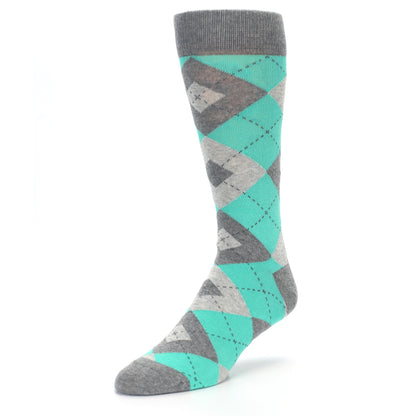 Turquoise Gray Argyle Wedding Groomsmen Men’s Dress Socks