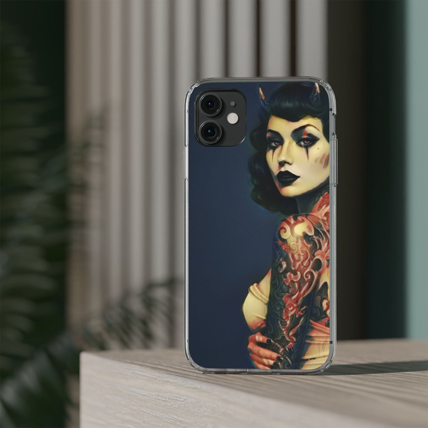 Gothic Devilish Tattooed Beauty Clear Phone Case