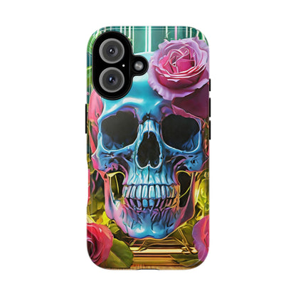 Neon Rose Skull Tough Phone Case