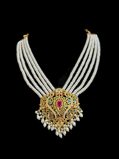 Navratan necklace with earrings in gold plated silver ( READY TO SHIP )