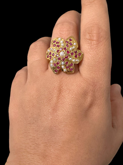DJR113 Jadau ring -  ruby pearl    ( READY TO SHIP )