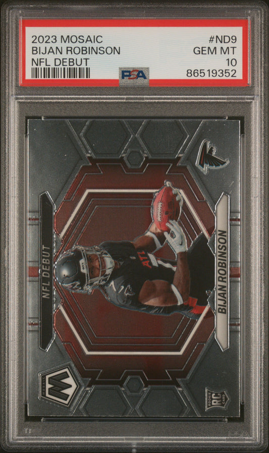 Graded 2023 Panini Mosaic Bijan Robinson #ND9 NFL Debut Rookie RC Football Card PSA 10 Gem Mint