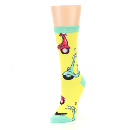 Yellow Mint Moped Socks - Women's Novelty Socks