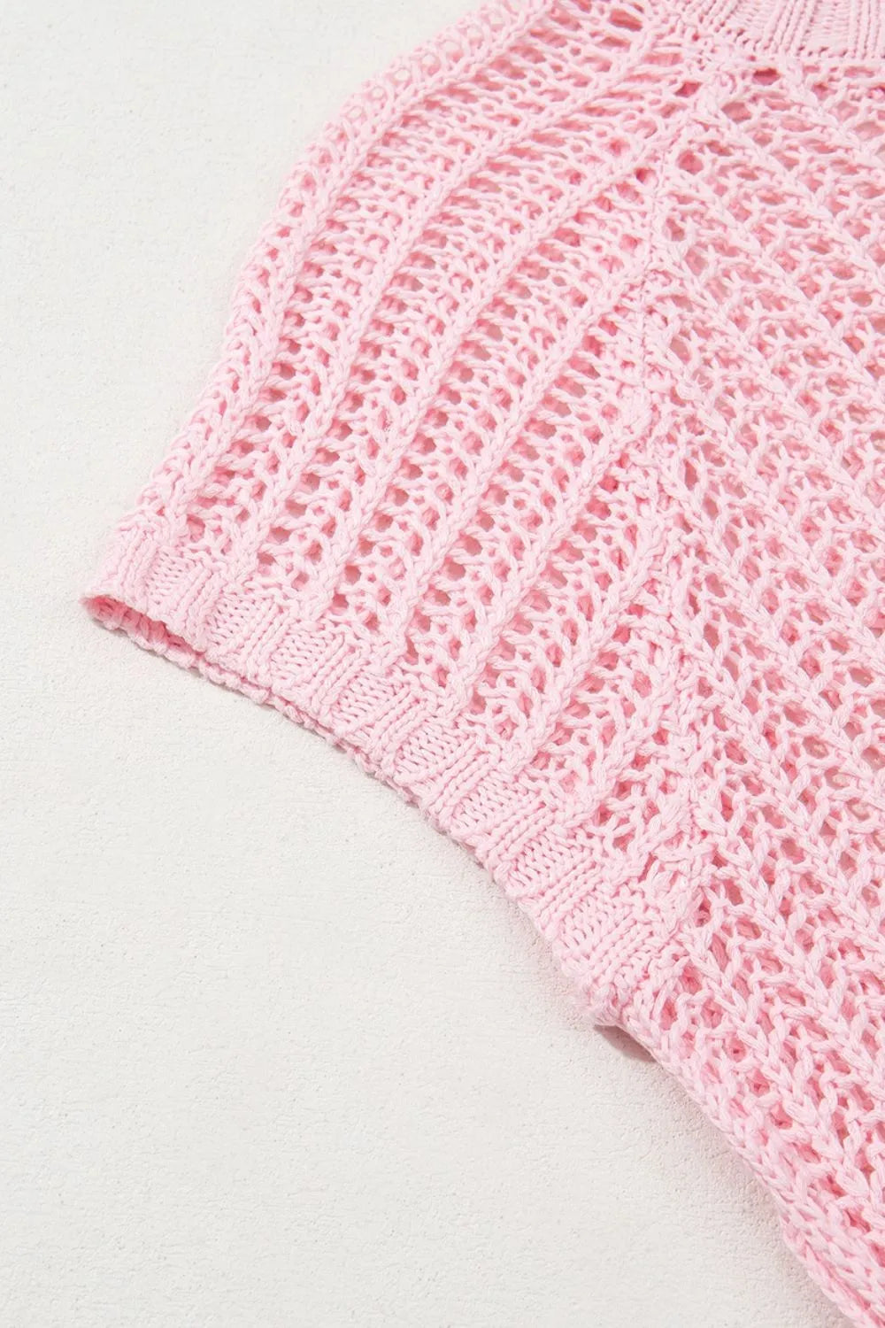 Hollow-out Crochet Side Tied Short Sleeve Knit Cover Up